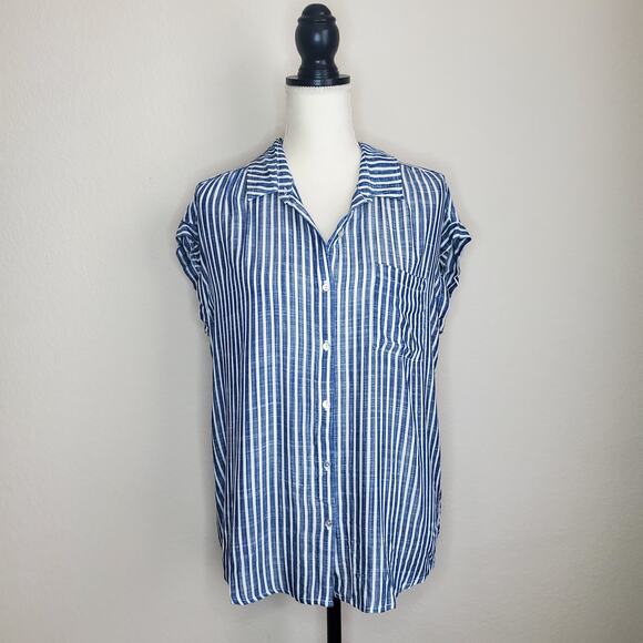 Becaal Blue Striped Button Down Top Large - Picture 1 of 7